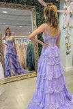 Corset Tulle Appliques Tiered Ruffle Long Prom Dress with HZ0307