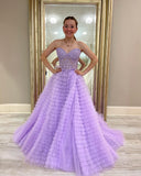 Sweetheart Lace and Tulle Tiered Ruffles Prom HZ0307
