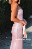 Glitter Pink Sheath Evening Prom HZ0307