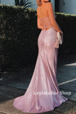Glitter Pink Sheath Evening Prom HZ0307