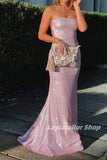 Glitter Pink Sheath Evening Prom HZ0307