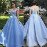LTP1058,Light blue off the shoulder applique prom dresses,a-line evening long HZ0307
