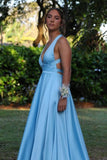 Plunge Yellow A-line Long Formal Dress with HZ0307