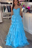 Sweetheart Blue Chiffon Tiered A-line Formal HZ0307