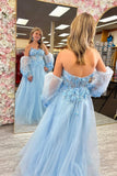 Sweetheart Light Blue A-line Formal Dress with 3D HZ0307