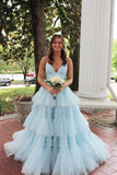 Straps Periwinkle Tulle Ruffles A-line Formal HZ0307
