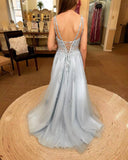 Pink Lace Appliques A-line Long Formal HZ0307