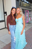 Straps Light Blue Chiffon Ruffles Long HZ0307