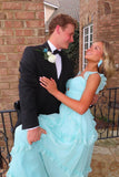 Straps Light Blue Chiffon Ruffles Long HZ0307