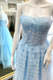 Straps Light Blue Tulle Tiered Formal HZ0307
