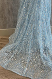 Straps Corset Light Blue Beaded Long Formal HZ0307