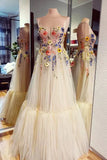 LTP1650,Spaghetti Straps Tulle Floor Length Long Prom Dress with Flowers,Custom Made Floral Evening HZ0307