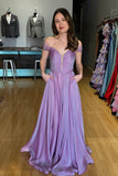 Off the Shoulder Navy Blue Chiffon A-line Long Formal HZ0307