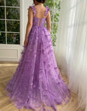 Purple A-Line Butterflies Appliques Prom HZ0307