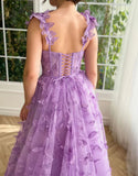 Purple A-Line Butterflies Appliques Prom HZ0307