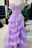 Off the Shoulder Blue Sequin Tulle Ruffles HZ0307