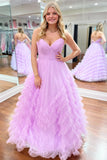 Pleated Sweetheart Lilac Tulle Ruffles Long Formal HZ0307