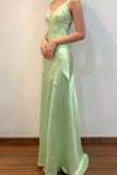 Lime Green Appliques Soft Satin Long Party HZ0307