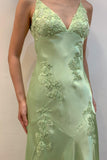 Lime Green Appliques Soft Satin Long Party HZ0307