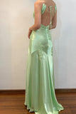 Lime Green Appliques Soft Satin Long Party HZ0307