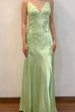 Lime Green Appliques Soft Satin Long Party HZ0307