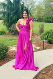 One Shoulder Fuchsia Keyhole A-line Long Prom HZ0307