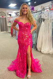Off The Shoulder Lace Sequins Long Prom HZ0307