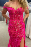 Off The Shoulder Lace Sequins Long Prom HZ0307