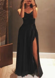 LTP1631,Sexy Black Satin Long Prom Dresses,V-Neck Slip Evening Party HZ0307