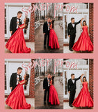 LTP0836,Red prom dress halter beaded prom dresses a-line satin evening dress long formal HZ0307