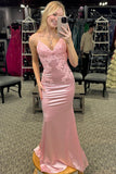 Straps Pink Appliques Mermaid Formal HZ0307