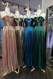 Halter Blue Metallic Pleated A-line Long Formal HZ0307