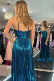 Halter Blue Metallic Pleated A-line Long Formal HZ0307