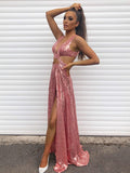 LTP1084,Rose gold pink sexy prom dress long evening HZ0307