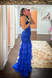 Strapless Teal Lace Appliques Fitted Ruffle Prom HZ0307