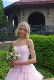 Straps Light Blue Tulle Ruffles A-line Formal HZ0307