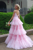 Straps Light Blue Tulle Ruffles A-line Formal HZ0307