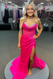 Beaded Hot Pink Corset Mermaid Long Formal HZ0307