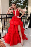 Halter Pink Appliques and Tulle Tiered Formal HZ0307