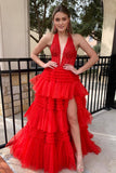 Halter Pink Appliques and Tulle Tiered Formal HZ0307