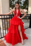 Halter Pink Appliques and Tulle Tiered Formal HZ0307