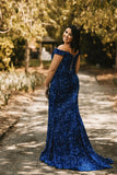 Royal Blue Sequin Off the Shoulder Mermaid Long Prom HZ0307
