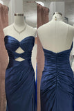 Dark Green Keyhole Satin Fitted Long Prom HZ0307