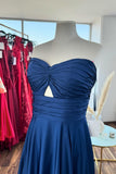 Keyhole Navy Blue Sweetheart A-line Long Formal HZ0307