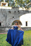 Keyhole Navy Blue Sweetheart A-line Long Formal HZ0307