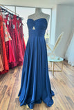 Keyhole Navy Blue Sweetheart A-line Long Formal HZ0307