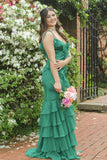 Straps Fuchsia Mermaid Ruffles Long Prom HZ0307