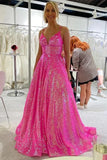 Sparkle Pink Sequins Prom Dresses Evening Ball HZ0307