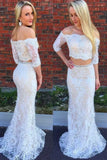 LTP1343,Two Pieces White Lace Prom Evening Dresses White Bridal HZ0307