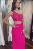 One Shoulder Royal Blue Appliques Cutout Long HZ0307